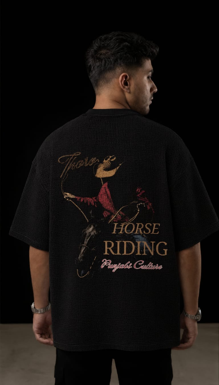Punjabi Culture Waffle Knit Tee — Horse Riding Graphic
