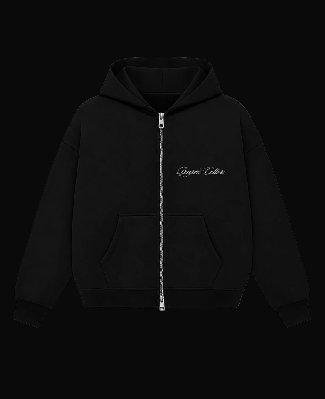 Black Boxy Double Zipped Hoodie  Front Design
