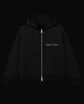 Black Boxy Double Zipped Hoodie  Front Design