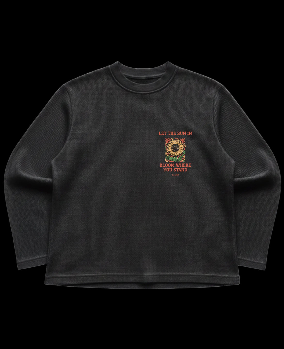 Black waffle knit oversized full-sleeve Front Design
