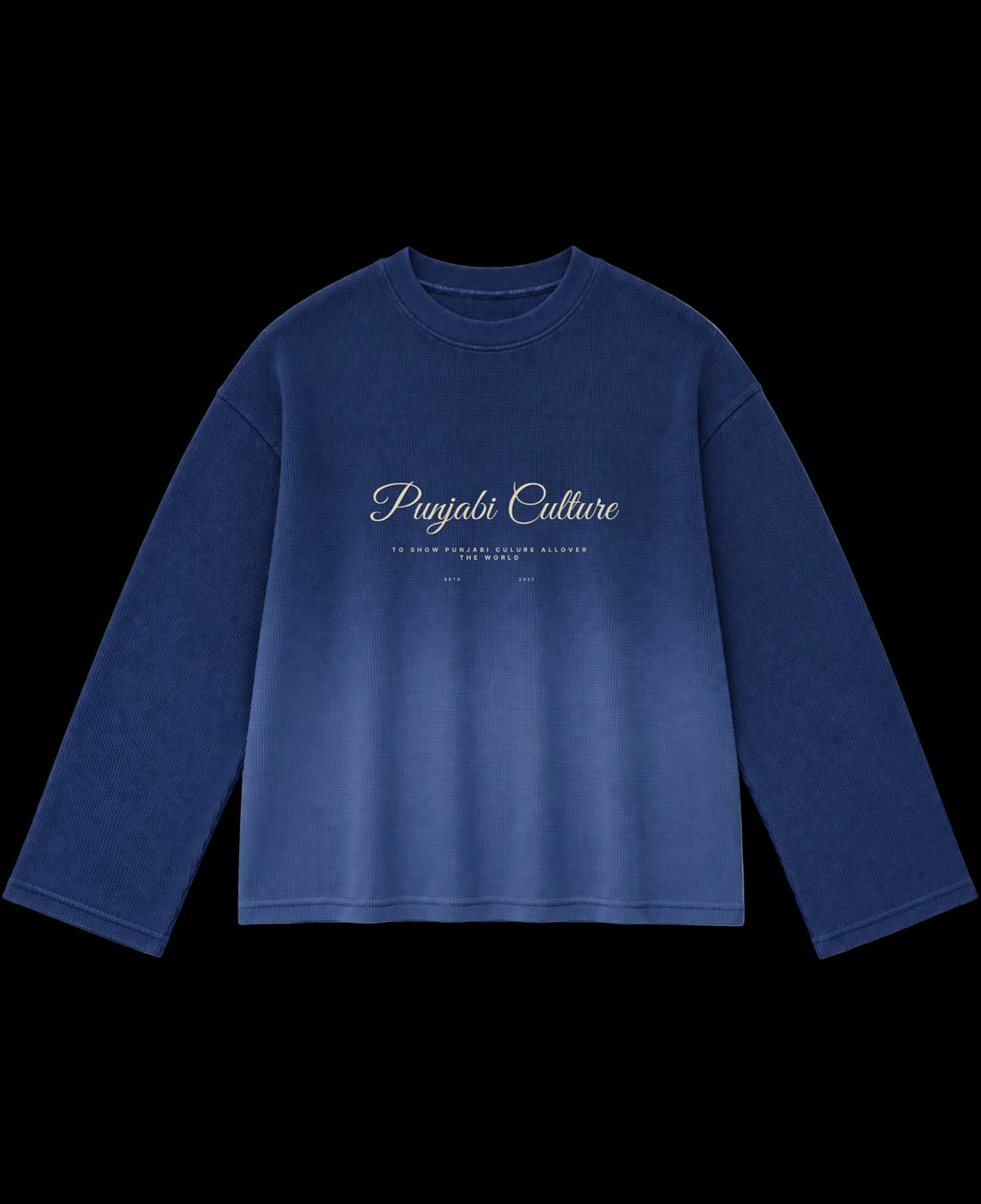 Blue Ombré Waffle Knit Oversized Full-Sleeve Front Design