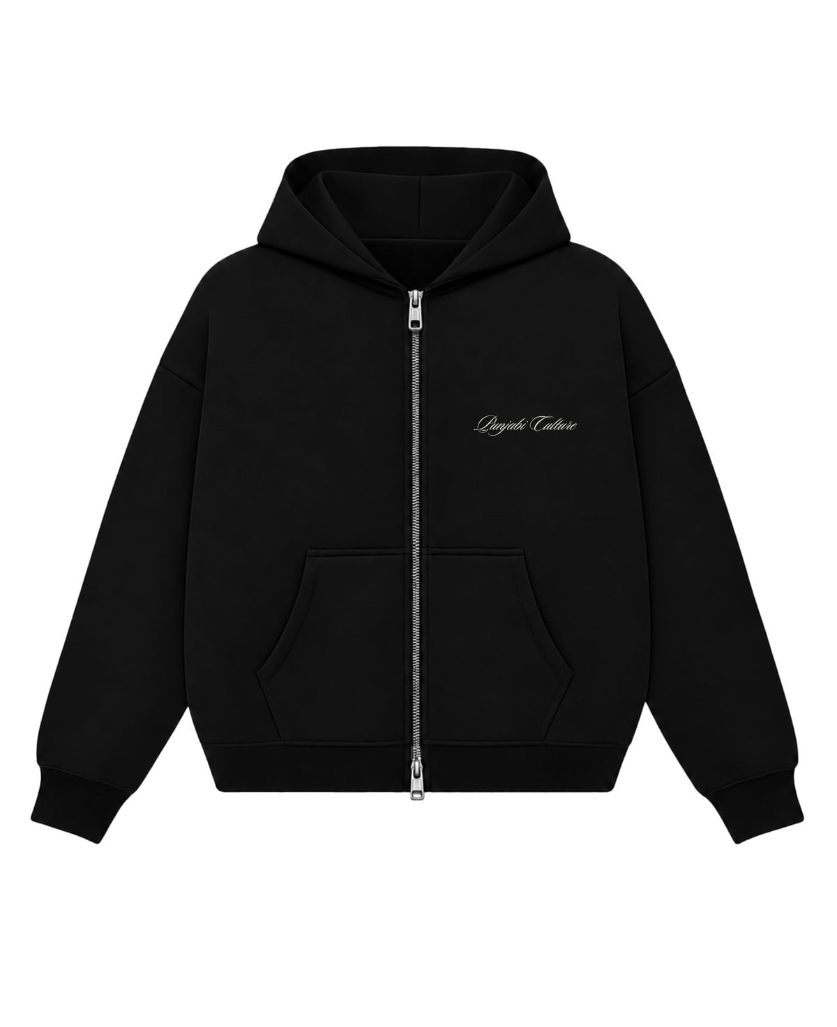 Black Boxy Dual Zipper Hoodie Front Design