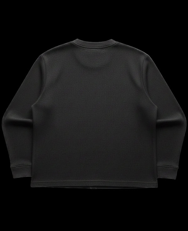 Black waffle knit oversized full-sleeve Back Design