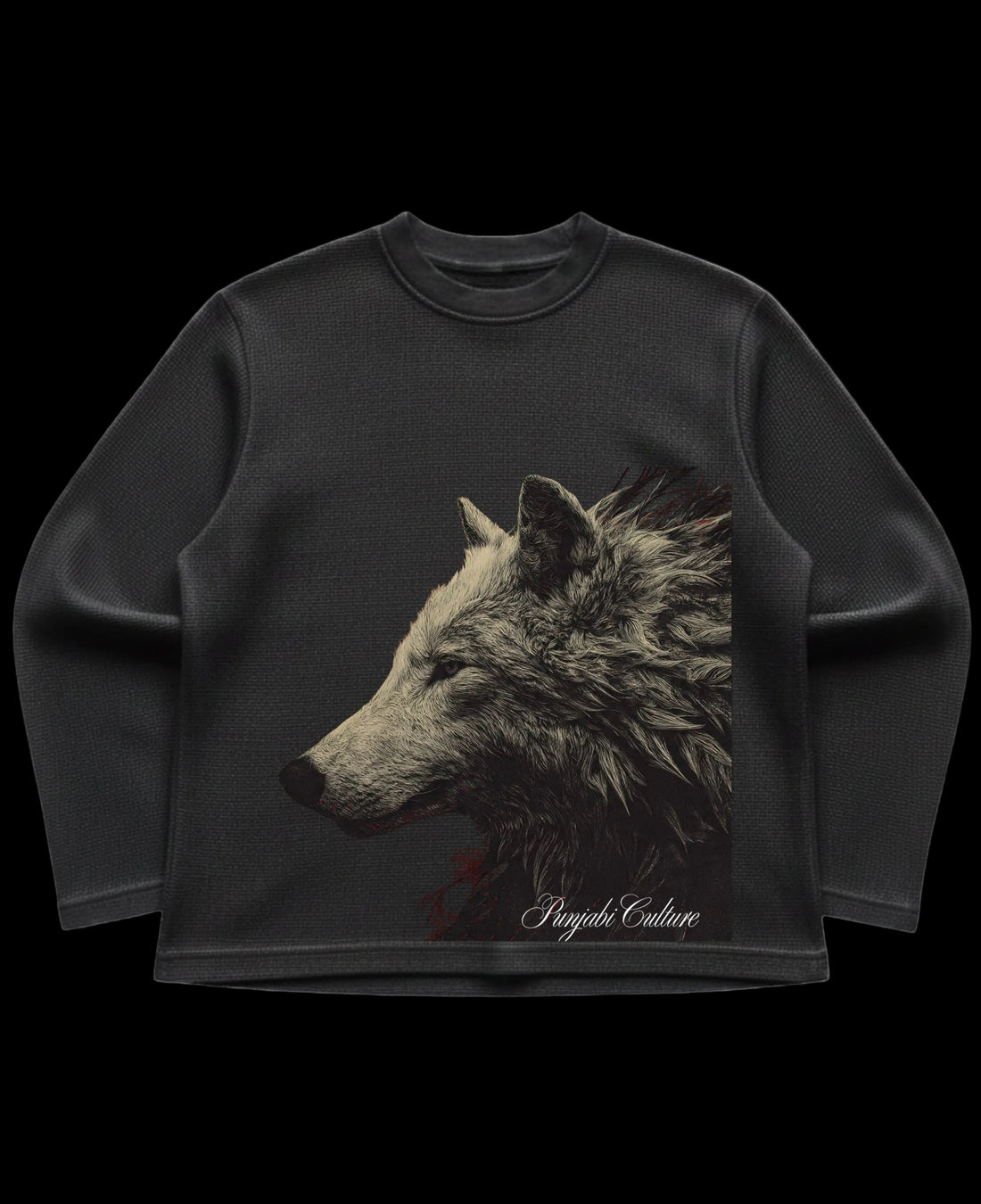 Black waffle knit oversized full-sleeve Front Design